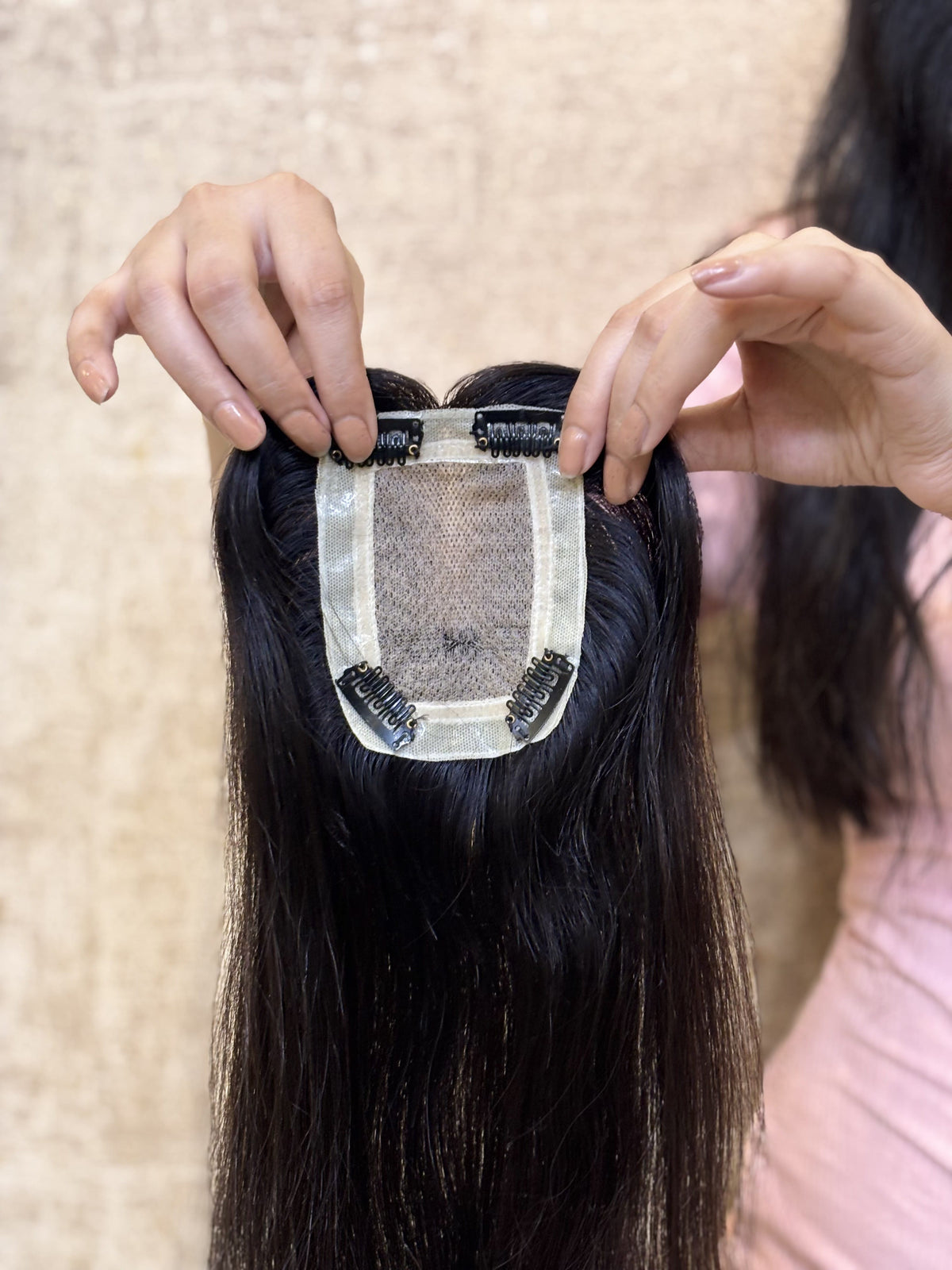 Hair Topper for Backcombed Hair | Silk Base | Natural Black | Straight | Remy Hair India